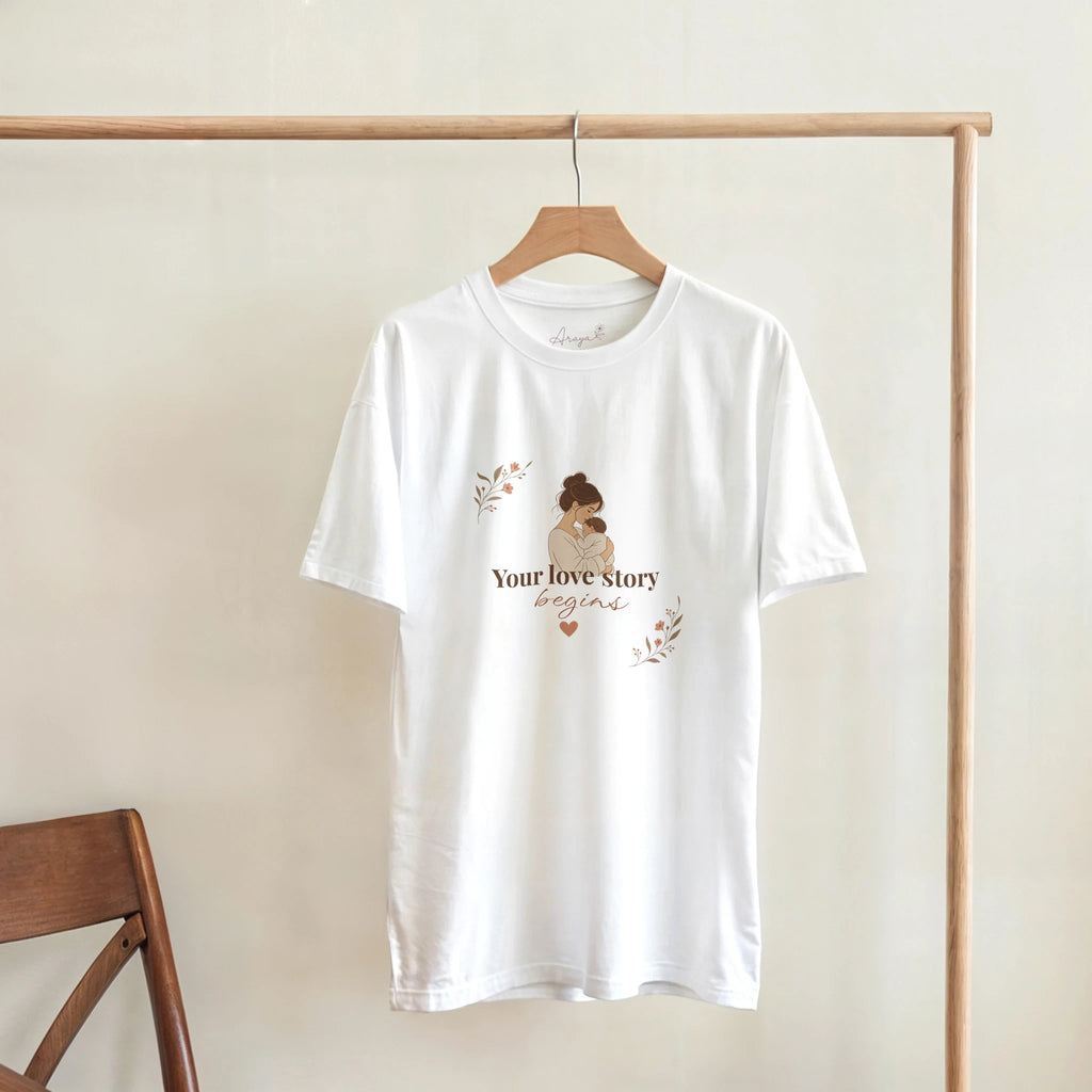 Your Love Story Begins first-time mom t-shirt, view 9