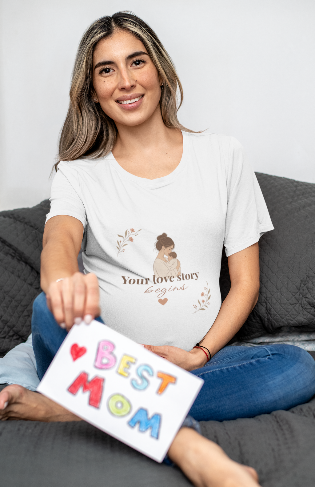 Your Love Story Begins first-time mom t-shirt, view 2